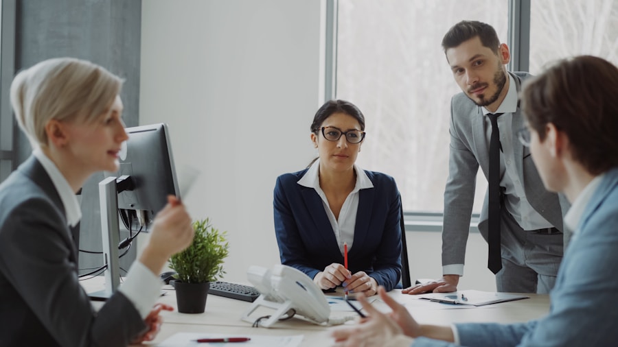 Professional team analyzing information in a Buenos Aires office